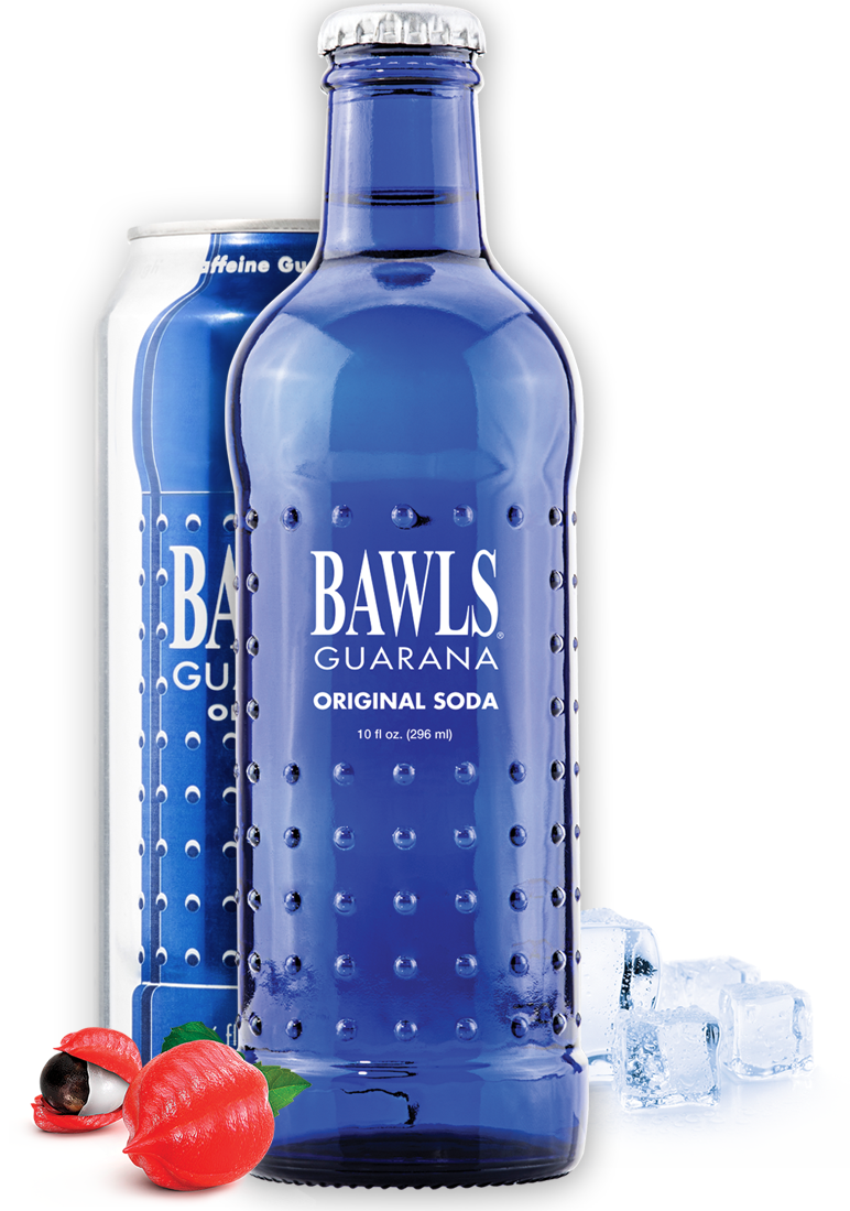 BAWLS Guarana Soda Bottle and Can